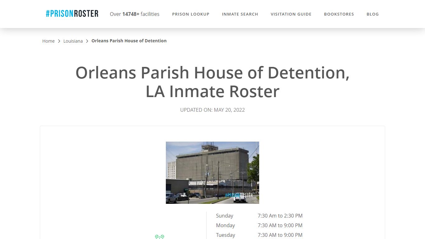 Orleans Parish House of Detention, LA Inmate Roster